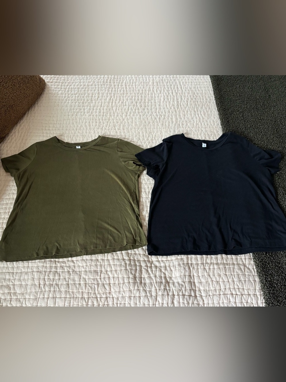 Olive Green and Black Womens Tees - Lg